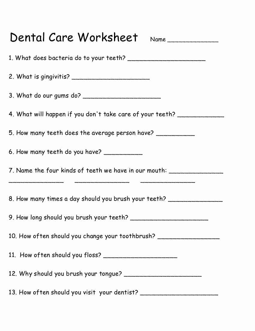 Empowered By Them Dental Care â Worksheets Samples